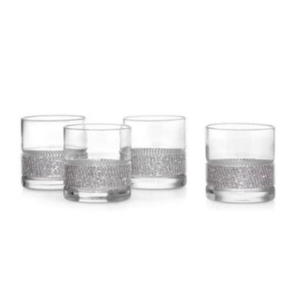 Set of 4 Crystal Silver Double Old Fashioned Glasses - Picture 7 of 8